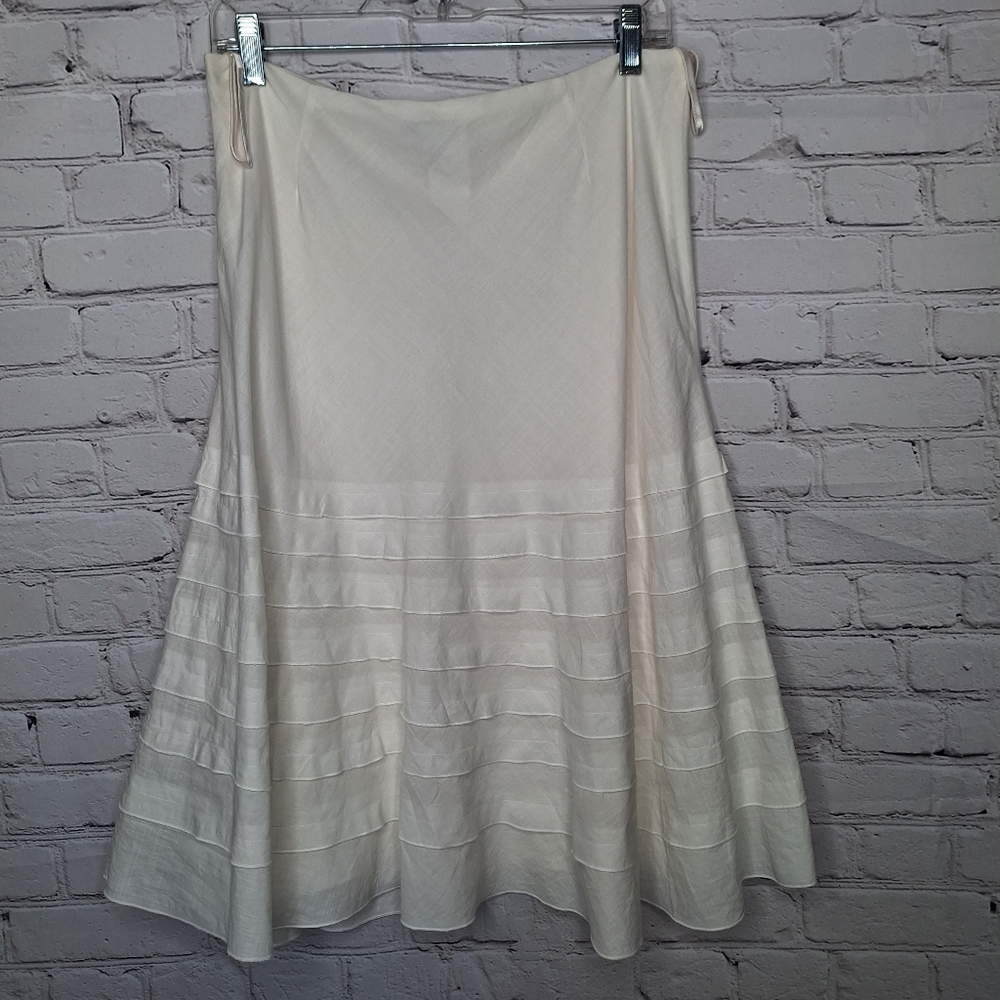 Lillie Ruben Ivory Cream Full A-line Tier Layered Lined Skirt 100% Cotton Sz 10